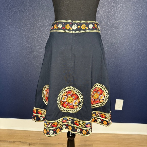 Embroidered Navy Boho A-Line Midi Skirt - Picture 3 of 9